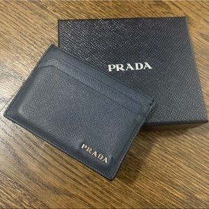 Prada men’s card holder saffiano leather navy blue